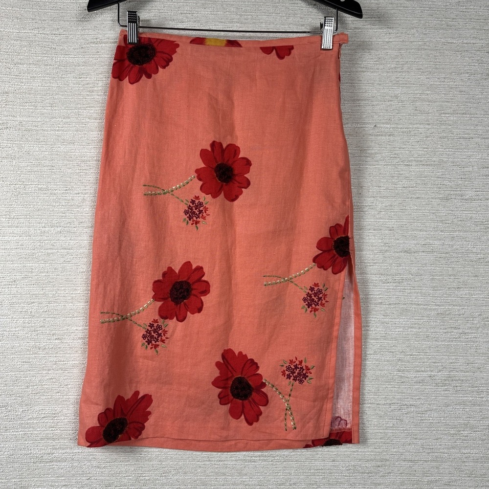 Outfit JPR Linen Wrap Skirt Size 14 Coral Embroidered Floral Boho Cottagecore